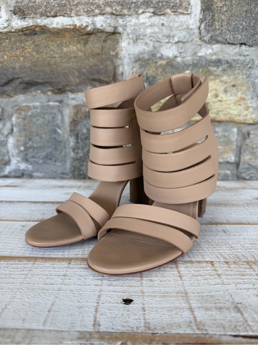 Vince Beige/Tan Strappy Cutout High Heel Sandals